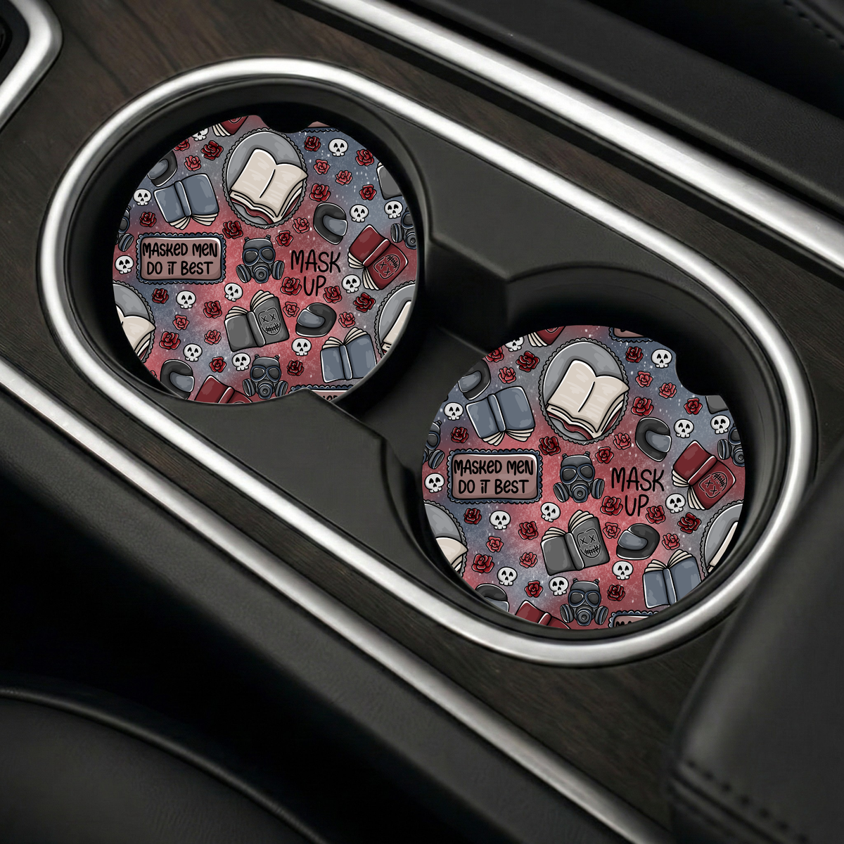Mask Up Bookish Car Coasters