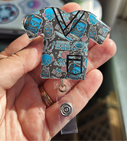 Lights Out Inspired Scrub Top Badge Reel