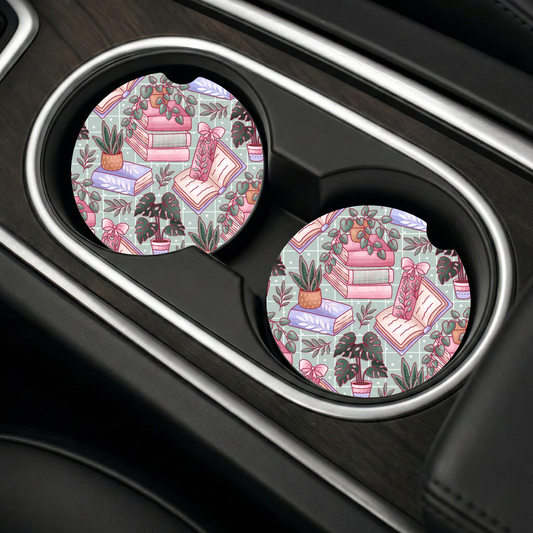 Books and Plants Car Coasters