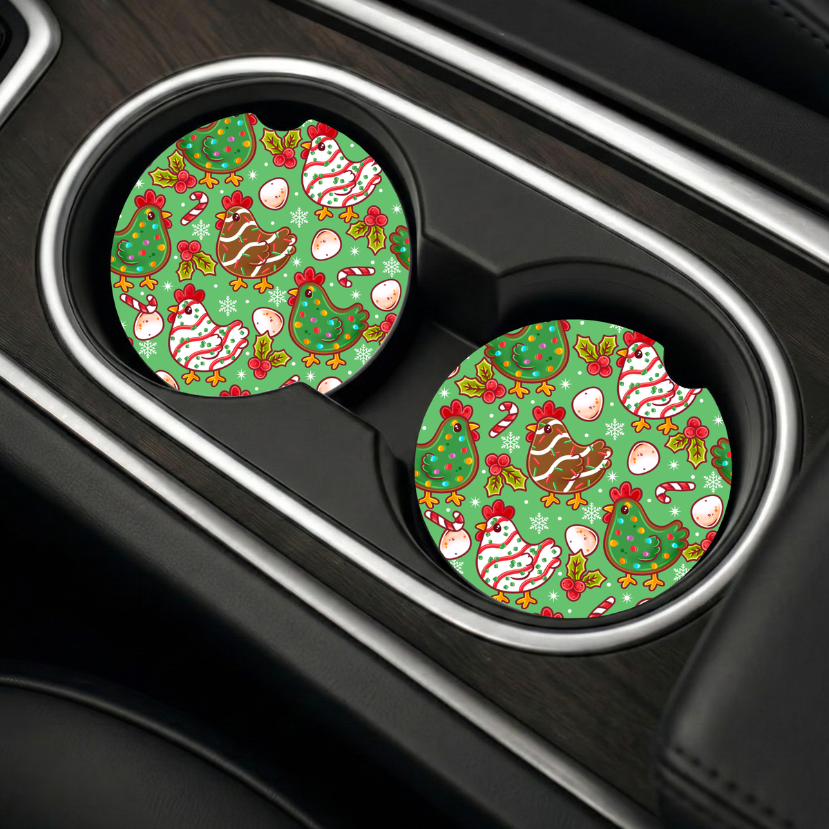 Christmas Chickens Car Coasters