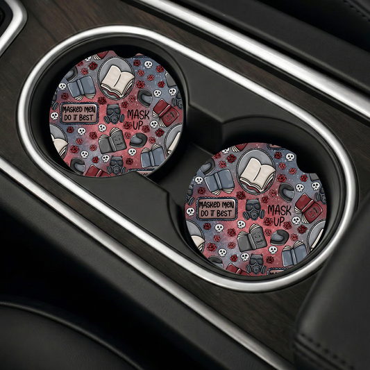 Mask Up Bookish Car Coasters